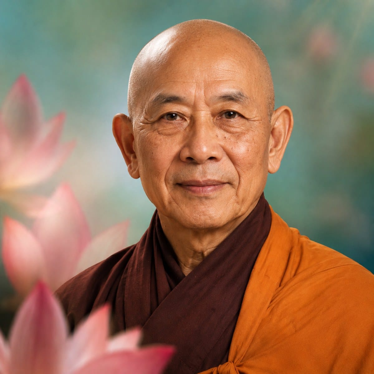 Làm ảnh thờ người mất: chân dung thầy hoạ lại từ ảnh cũ, nền hoa sen, NHƯ Photo Tân An